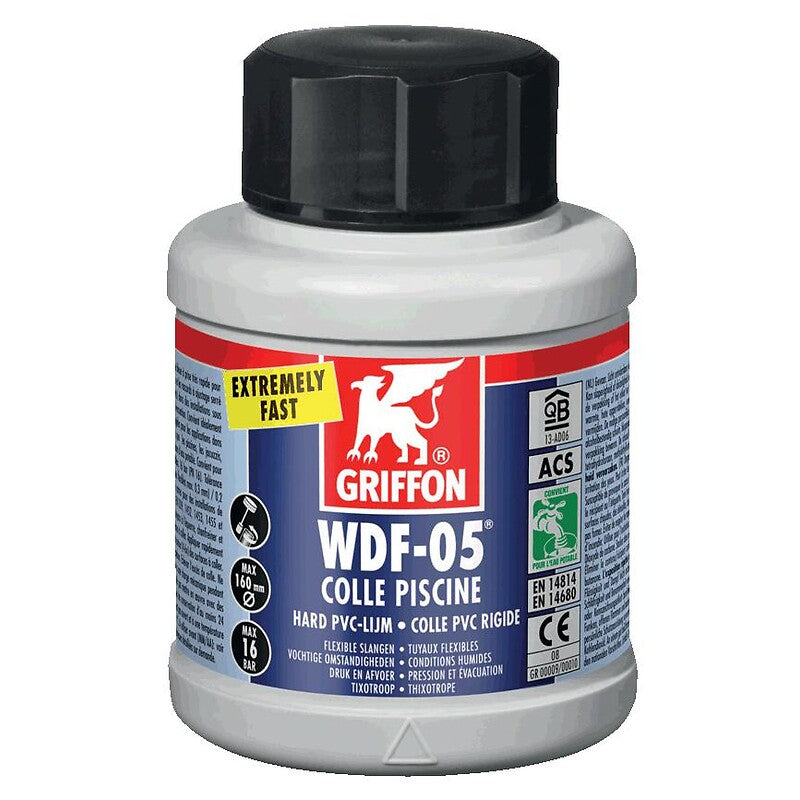 WDF-05®blue thixotropic gel glue for rigid PVC, special for swimming pools, spas and humid conditions, 250ml jar. Explore our range of electrical and industrial products at Nigeria-Materiels.com. We deliver excellence in every order.