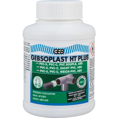 Soft, rigid PVC and ABS glue, GEBSOPLAST HT PLUS 250ml plastic pot with brush Ref. 504855. Nigeria-Materiels.com is dedicated to providing premium construction and hardware materials. Your satisfaction is our priority.