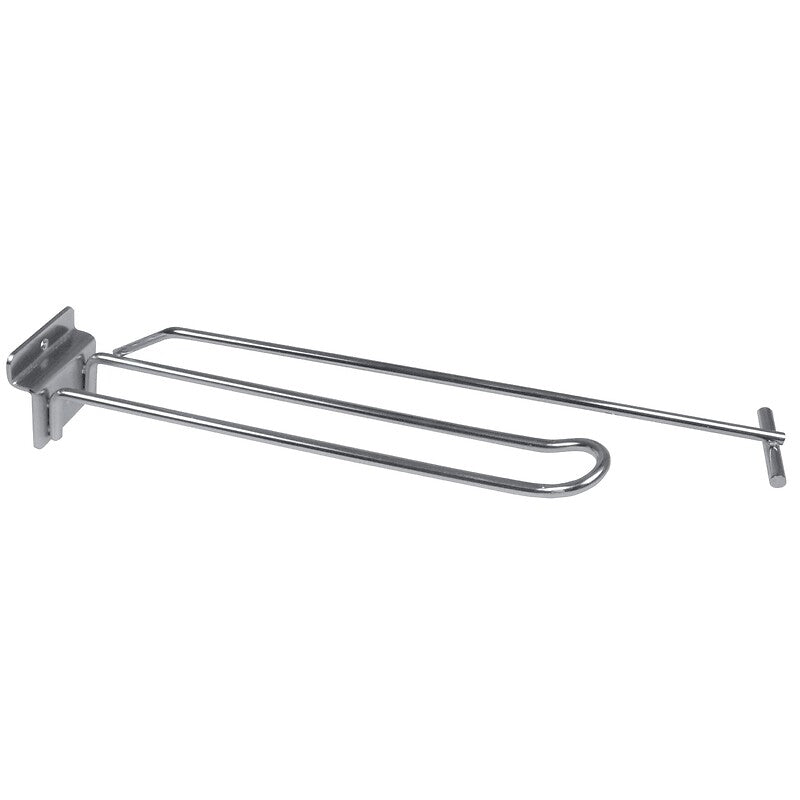 Double hook with price-holder arm for grooved panel, zinc-plated, length 250 mm - compatible with trapezoid profile. Nigeria-Materiels.com offers high-quality hardware and industrial tools. Trust us for all your project needs.