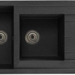 PRIMEO built-in sink with 2 reversible black synthetic bowls with drain 110x50 cm. Shop for premium plumbing and electrical products at Nigeria-Materiels.com. We deliver quality and reliability.