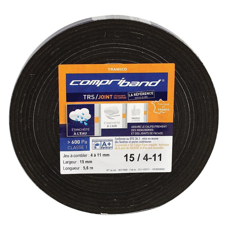 Compriband TRS PC adhesive seal, width 12 mm, usage range 3-9 mm, length 7.5 m. Find high-quality plumbing and electrical products at Nigeria-Materiels.com. We cater to both small and large-scale projects.