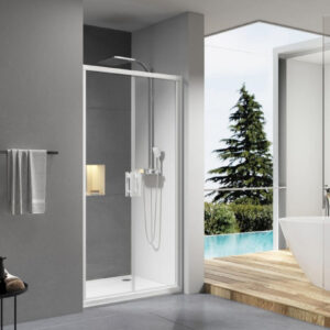 Concerto shower screen front access 2 hinged doors 80 cm shiny silver profile transparent glass. At Nigeria-Materiels.com, we provide reliable and durable construction materials. Explore our wide range of hardware and industrial products.