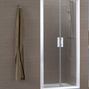 Concerto shower screen front access 2 hinged doors 90 cm shiny silver profile transparent glass. Find the best construction and hardware materials at Nigeria-Materiels.com. We are your trusted partner.