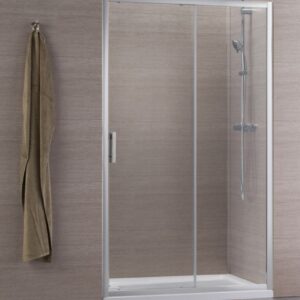 Concerto shower screen front access sliding 2 panels 110 x 110 cm shiny silver profile transparent glass ALTERNA, Ref. NDP11X. Get the best construction and hardware products at Nigeria-Materiels.com. We deliver quality and value.