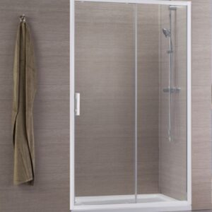 Concerto shower screen front access sliding 2 panels 110 x 110 cm white profile transparent glass ALTERNA, ref. NDP11W. Explore our extensive catalog of industrial tools and materials at Nigeria-Materiels.com. We deliver quality and reliability.