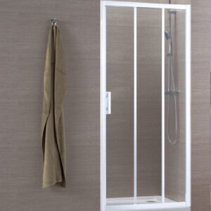 Concerto shower screen front access sliding 3 panels L 90 x H 195 cm white profile transparent glass. Find durable plumbing and electrical materials at Nigeria-Materiels.com. We are committed to excellence.