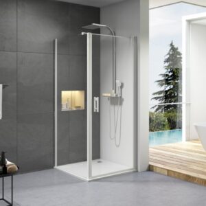 Concerto shower screen pivot door total opening 90 cm white profile transparent glass ALTERNA. Nigeria-Materiels.com offers a wide range of hardware and industrial supplies. Trust us for all your project needs.