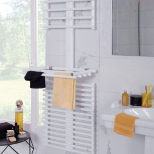 Stand Up double 710 W 1499 x 550 mm white hot water towel radiator. Explore our range of electrical and construction products at Nigeria-Materiels.com. We deliver quality and reliability.