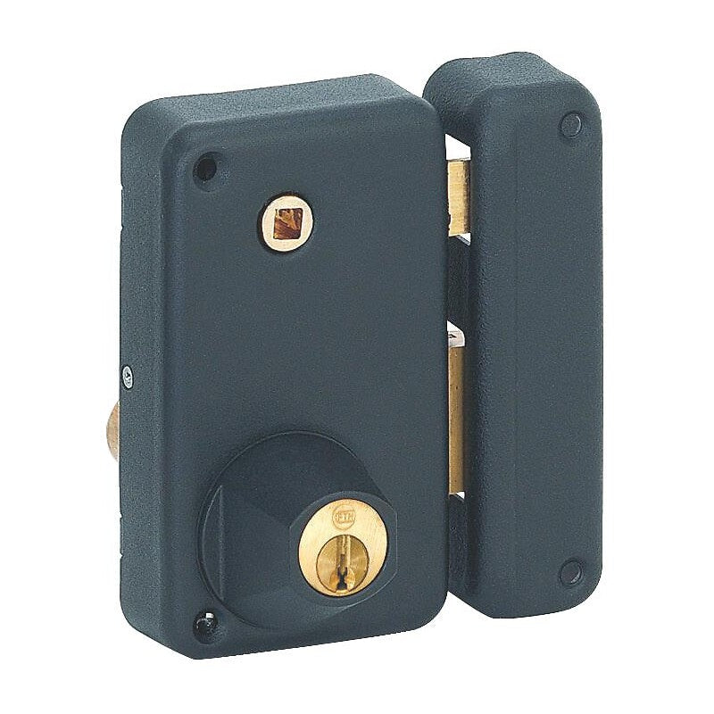 Surface-mounted lock with vertical round cylinder and left mortise. Find durable electrical and construction materials at Nigeria-Materiels.com. We are committed to excellence.