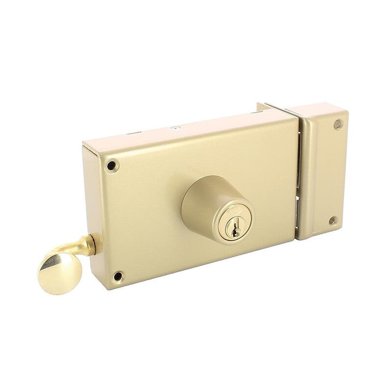 Horizontal surface-mounted pull lock - Deadbolt and half-turn - Round cylinder - VEGA 1203 left hand. Nigeria-Materiels.com is your trusted partner for industrial and plumbing needs. Shop with us for reliable solutions.