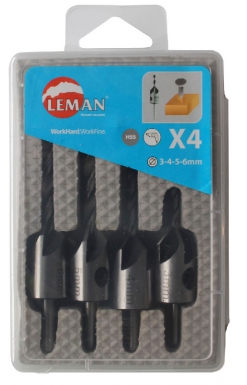 SET OF 4 TWIST WOOD DRILLS + COUNTERSINKS - Ø 3-4-5-6 MM. Your go-to online store for electrical and construction materials is Nigeria-Materiels.com. We ensure quality and affordability.