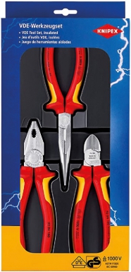 SET OF 3 VDE INSULATED PLIERS 1000V - 1 COMBINATION PLIERS, 1 HALF-ROUND PLIERS WITH CUTTING EDGE, 1 SIDE CUTTING PLIERS. At Nigeria-Materiels.com, we provide reliable and durable construction materials. Explore our wide range of hardware and industrial products.